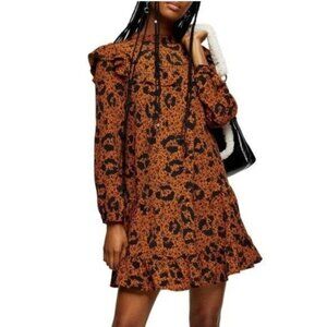 Topshop Orange & Black Floral High Neck Dress - 6